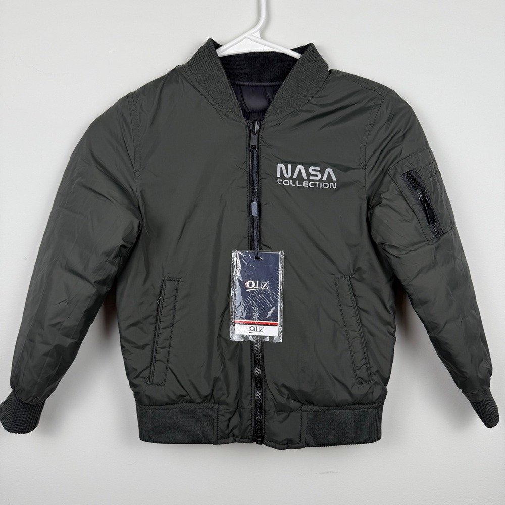 QLZ NASA Collection Bomber Jacket Green Black Reversible Puffer Coat Kids 4‎ NWT